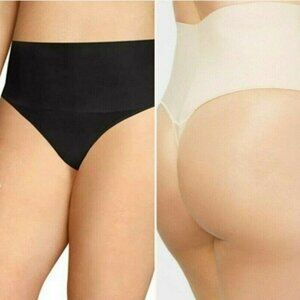 BOGO Maidenform Curvy Cooling Shaping Thong Firm Control Black Beige 3X NEW Lot